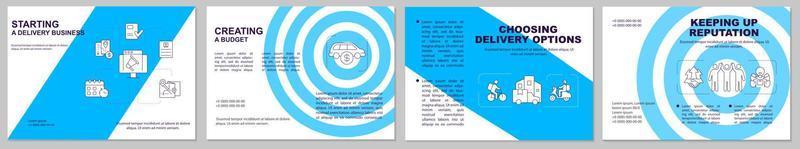 start der blauen broschürenvorlage des lieferunternehmens. Bedienung. Broschürendruckdesign mit linearen Symbolen. Vektorlayouts für Präsentationen, Jahresberichte, Anzeigen. arial-schwarz, unzählige Pro-Regular-Schriftarten verwendet vektor