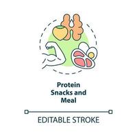 Symbol für Protein-Snacks und Mahlzeitenkonzept. gesundes essen für fitness abstrakte idee dünne linie illustration. isolierte Umrisszeichnung. editierbarer Strich. Roboto-Medium, unzählige pro-fette Schriftarten verwendet vektor