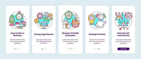 skäl att starta företag i singapore onboarding mobilappskärm. genomgång 5 steg grafiska instruktioner sidor med linjära koncept. ui, ux, gui mall. otaliga pro-fet, vanliga typsnitt som används vektor