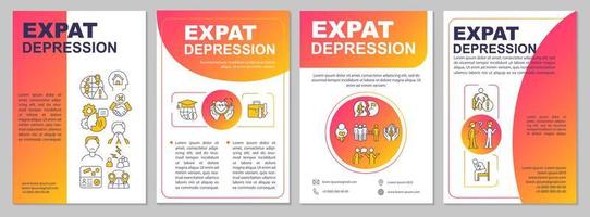 expat depression röd broschyrmall. känner dig orolig när du flyttar. flygblad, häfte, broschyrtryck, omslagsdesign med linjära ikoner. vektorlayouter för presentation, årsredovisningar, annonssidor vektor