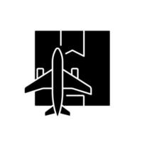 Weltweiter Luftfrachtdienst schwarzes Glyphen-Symbol. Zustellung von Waren und Paketen mit Flugzeugen. Versand der Fracht an den Kunden schnell. Schattenbildsymbol auf Leerraum. vektor isolierte illustration