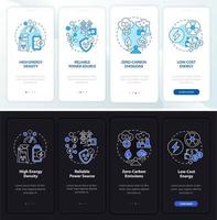 kärnkraftsproffs ombord på mobilappsidan. energitäthetsgenomgång 4 steg grafiska instruktioner med koncept. ui, ux, gui vektormall med linjära natt- och daglägesillustrationer vektor