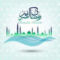 ramadan kareem bakgrund med blågrön moské vektor