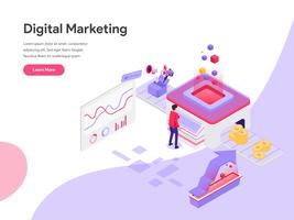 Målsida mall för Digital Marketing Cost Isometric Illustration Concept. Isometrisk plattformkoncept för webbdesign för webbplats och mobilwebbplats. Vektorns illustration vektor