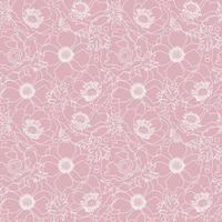 vektor pudrig rosa spetsblommor vallmo elegant sömlös bakgrund med handritad vit linjekonst blommiga element.