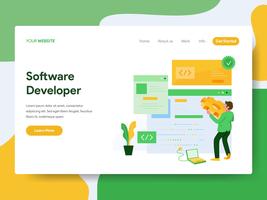 Målsida mall för Software Developer Illustration Concept. Modernt plattdesign koncept av webbdesign för webbplats och mobil website.Vector illustration vektor