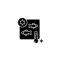 värmebehandling svart glyfikon. hög temperatur bearbetning av skaldjur. fisksterilisering och pastörisering. matlagning och konservering. siluett symbol på vitt utrymme. vektor isolerade illustration