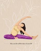 Eine schwangere Frau macht Yoga-Poster. schwangeres Yogi-Mädchen. vektor