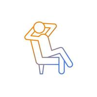 Lineares Vektorsymbol mit Farbverlauf entspannen. mensch, der pause von der arbeit macht. Person sitzt im Sessel mit gekreuzten Beinen. Farbsymbol mit dünner Linie. Piktogramm im modernen Stil. Vektor isoliert Umrisszeichnung