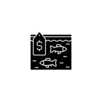 schwarzes Glyphen-Symbol für lebenden Fischhandel. Frischfangverkauf. Aquarium, Zierfische. Verbraucher verlangen. Kommerzieller Fischfang. Fischmarkt. Schattenbildsymbol auf Leerraum. vektor isolierte illustration