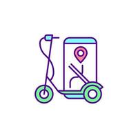 RGB-Farbsymbol für den E-Scooter-Verleih. Elektromobilität auf öffentlichen Straßen. Nachhaltige Mobilität. Scooter-Sharing-System. Emissionen reduzieren. isolierte Vektorillustration. einfache gefüllte Strichzeichnung vektor