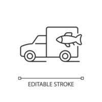 Fischtransport lineares Symbol. kommerzieller Transport von Aquakulturprodukten. dünne linie anpassbare illustration. Kontursymbol. Vektor isoliert Umrisszeichnung. editierbarer Strich