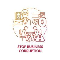 Stoppen Sie das Symbol für das rote Konzept der Geschäftskorruption. beschädigte Industrie abstrakte Idee dünne Linie Illustration. Bestechung bei Transaktionen. Unternehmen, das illegaler Handlungen beschuldigt wird. Vektor isolierte Umrissfarbe Zeichnung.