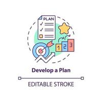 Plan-Konzept-Symbol entwickeln. effektives Management und Arbeitsoptimierung. Karriereaufstieg abstrakte Idee dünne Linie Illustration. Vektor isolierte Umrissfarbe Zeichnung. editierbarer Strich