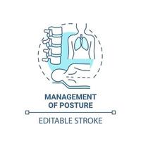 hantering av hållning blå konceptikon. pulmonell rehabilitering abstrakt idé tunn linje illustration. kroppshållningskorrigering för lunghälsa. vektor isolerade kontur färgritning. redigerbar linje