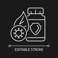 Antioxidans ergänzt weißes lineares Symbol für dunkles Thema. Immunität stärken. oxidativen Stress. dünne linie anpassbare illustration. isoliertes Vektorkontursymbol für den Nachtmodus. editierbarer Strich vektor