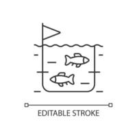 fiskodling linjär ikon. fiskodlingsindustrin. fiskuppfödning för handel. skaldjur. tunn linje anpassningsbar illustration. kontur symbol. vektor isolerade konturritning. redigerbar linje