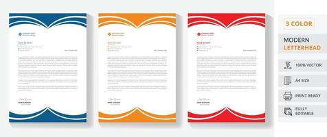 Corporate Business modernes Briefkopf-Design-Vorlagenpaket. blaues, orange und rotes abstraktes briefkopfdesign vektor