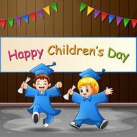 glada barns dag koncept med examen barn vektor