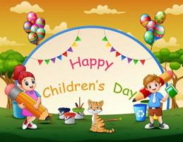 Happy Children's Day Poster mit Schulkindern im Park vektor