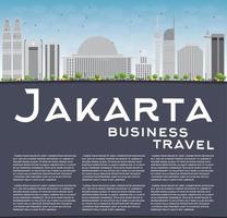 jakarta skyline med grå landmärken, blå himmel och kopieringsutrymme. vektor