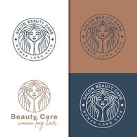 linjekonst stil kvinna skönhetsvård med hand logotyp för salong, kosmetika, hudvård ditt företag vektor