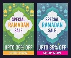 Vektorset Ramadan Kareem-Verkaufsbanner. Poster Special Ramadan Sale bis zu 35 Prozent Rabatt vektor