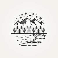 vintage berg äventyr hand rita linjekonst logotyp vektor