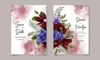 elegante hochzeitseinladung mit aquarellblumen vektor