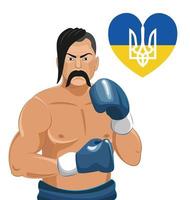 Vektorgrafiken Mann mit Boxhandschuhen schützt die Ukraine mit Flagge und Waffen vektor