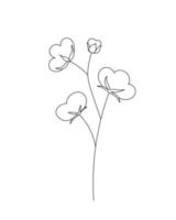 bomull doodle blomma. svartvitt med streckteckning. handritad botanisk illustration vektor