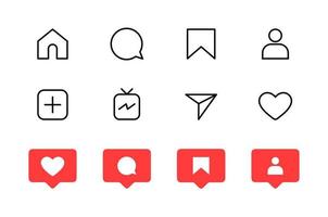 Social Media-Flachsymbole setzen Benachrichtigungs-Sprechblase für Like Share Save Comment Buttons Camera Search Heart Home Web Icons and Icons Free Vector