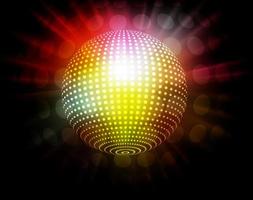 abstrakter Vektor-Party-Hintergrund mit stilisierten bunten Lichtstrahlen der Discokugel. gepunktete leuchtende Designelemente.