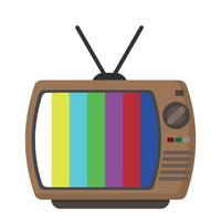 Retro-TV-Set-Vektor, flacher Vektor, isoliert auf weißem Hintergrund, brauner Fernseher mit mehrfarbigen Streifen auf dem Bildschirm vektor