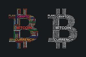 Bitcoin, Kryptowährungswortwolken-T-Shirt-Designvektor. vektor
