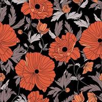 vektor sömlösa mönster blommor av vallmo med löv. botanisk illustration för tapeter, textil, tyg, kläder, papper, vykort