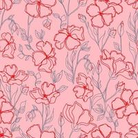 Vektor nahtlose Muster Blumen mit Blättern. botanische Illustration für Tapeten, Textilien, Stoffe, Kleidung, Papier, Postkarten