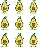 süße Avocado-Emoticons mit Hüten vektor