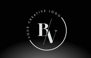 Logo-Design mit weißem bv-Serifenbuchstaben und kreativem Schnitt. vektor