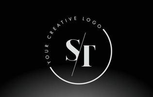 weißes ST-Serifen-Logo-Design mit kreativem Schnitt. vektor