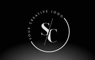 weißes sc-Serifen-Logo-Design mit kreativem Schnitt. vektor