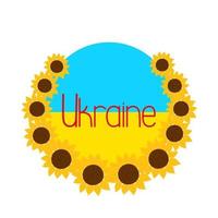 ukraine symbolischer sonnenblumenkranz mit den traditionellen ukrainischen flaggefarben blauer und gelber hintergrund, symbol des klaren himmels und der reifen weizen- oder sonnenblumenfelder, unterstützung während der harten kriegszeit