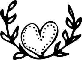 Herzkonturhandzeichnung mit einem Pinselhintergrund. Liebesmuster, Postkarte, Herzzusammenfassungshintergrund. Vektor der Herzen mit Valentinstag 14. Februar. Hintergrund für Einladungen und Scrapbookin