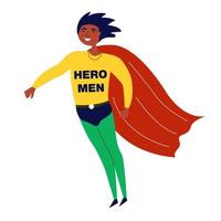 svart manlig hjälte afroamerikan. afroamerikanska prestationer. en man med superkrafter räddar världen. vektor