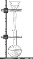 skizze eines physikalischen oder chemischen laborexperiments und der ausrüstung. Vektor pharmazeutische Glaskolben, Becher und Reagenzgläser im alten Gravurstil.