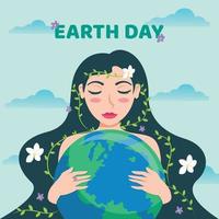 Earth Day Illustration mit Mädchen, das den Planeten umarmt vektor