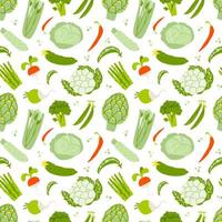 seamless mönster med grönsaker på en vit bakgrund. ett mönster från färska ekologiska gröna grönsaker och några röda isolerade. vektor stock illustration av livsmedelsbutik bakgrund.