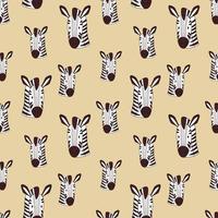 nahtloses muster des zebras auf einem sandigen hintergrund. Cartoon-Vektor-Illustration eines Zebrakopfmusters. wildes afrikanisches Tier. vektor