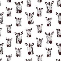 zebra seamless mönster på en vit bakgrund. tecknad vektorillustration av ett zebrahuvudmönster. vilda afrikanska djur. vektor