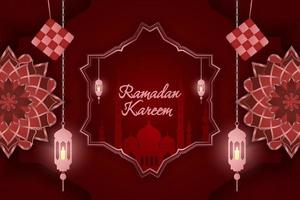 ramadan kareem islamisk bakgrund med linjeelement röd färg vektor